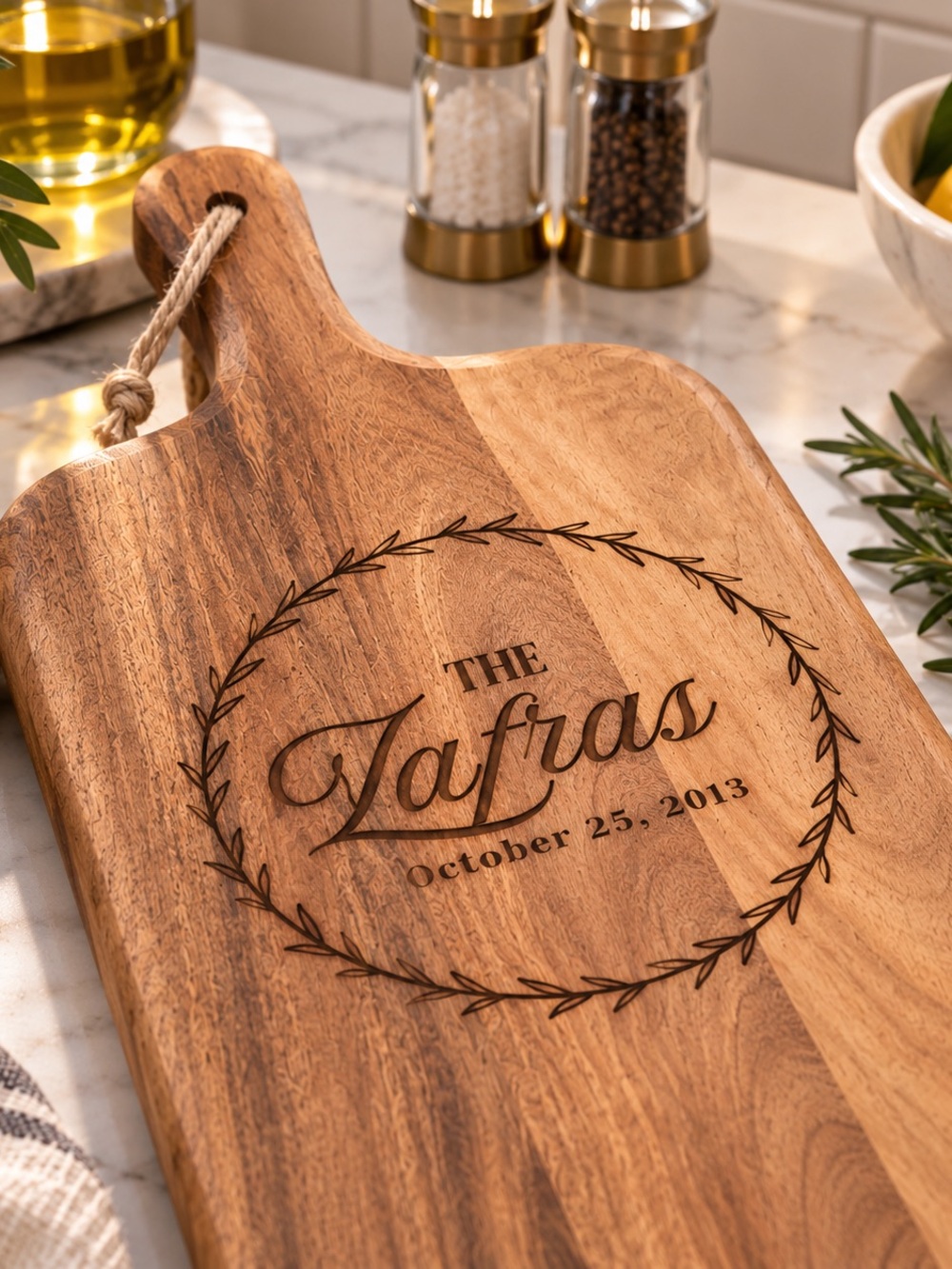 Personalized Acacia Wood Cutting Board - Natural Brown